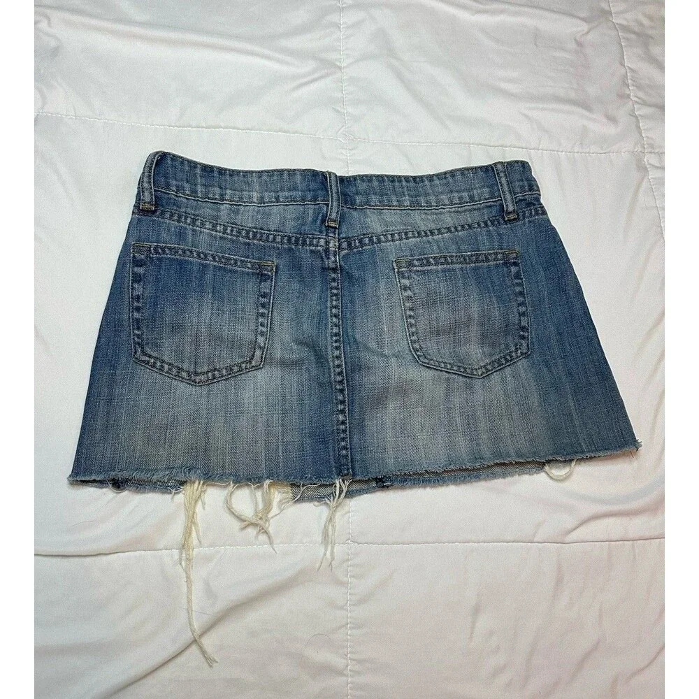 Y2K 00s Forever 21 Denim Mini Skirt Festival Boho M Women 30” Waist Distressed